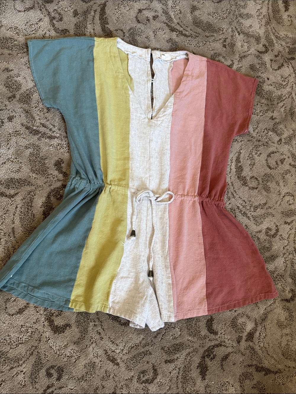 entro Beige and Dusty Rose Linen-Blend Top